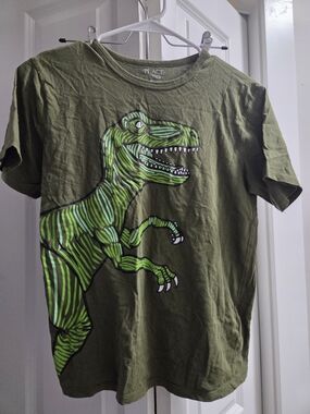 Place Olive Green Tee with Bright Green T-Rex Graphic